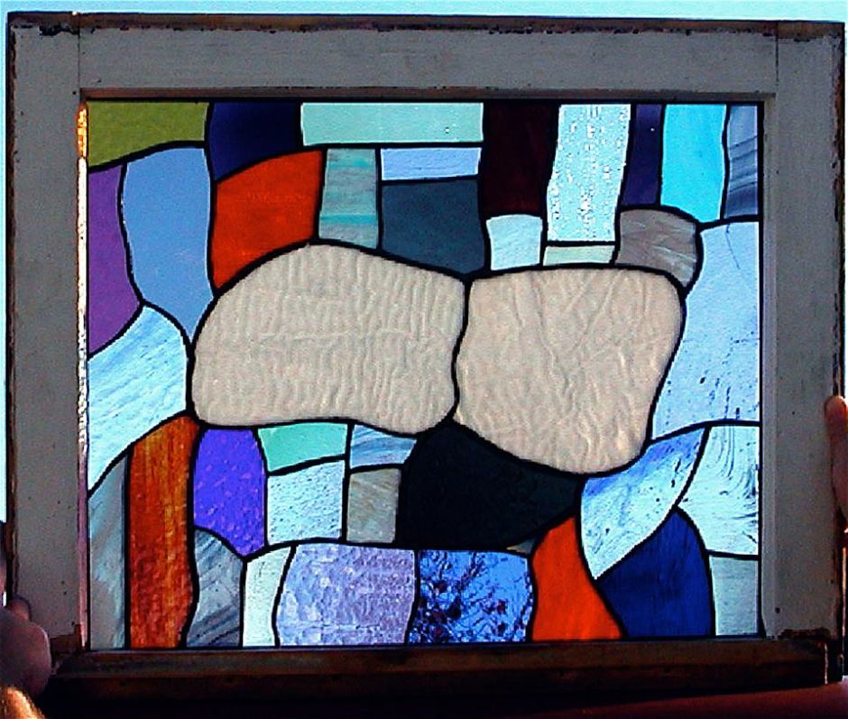 Stained glass window, abstract cloud design by Glenn Greene